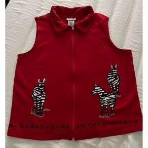 Vintage Blair Womens Vest Sz. large Red Zebra Safari Full Zip Embroidered Fleece